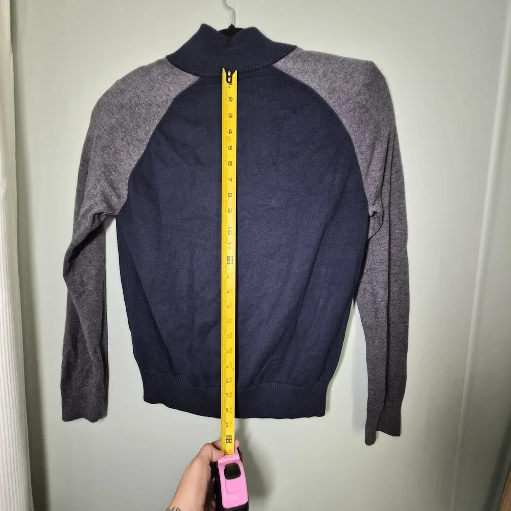 BANANA REPUBLIC Gray Heather Blue Cotton Baseball Sweater‎ Jacket Size M